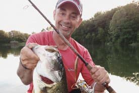 Jim Crowley with a 7-pound largemouth bass caught on a nose-hooked soft jerkbait.