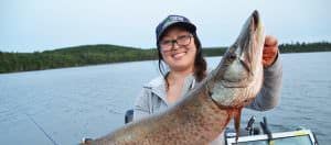 Ted Takasaki’s daughter Kristi with her first muskie at 36 inches long. 