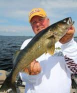Summer into fall, big walleyes like these are caught from the deeper reefs on Rainy Lake using a variety of live bait presentations. Photo: Roger Cormier
