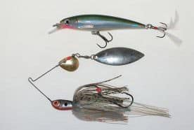 A jerkbait or a spinnerbait like this 1/2-ounce model work great for covering water around breaklines and up on flats for pre-spawn bass. 