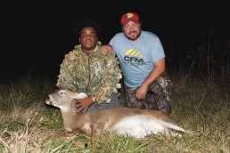 Chris Brown and Brandon Butler pose with a doe Chris took on his fifth deer hunt of the year.
