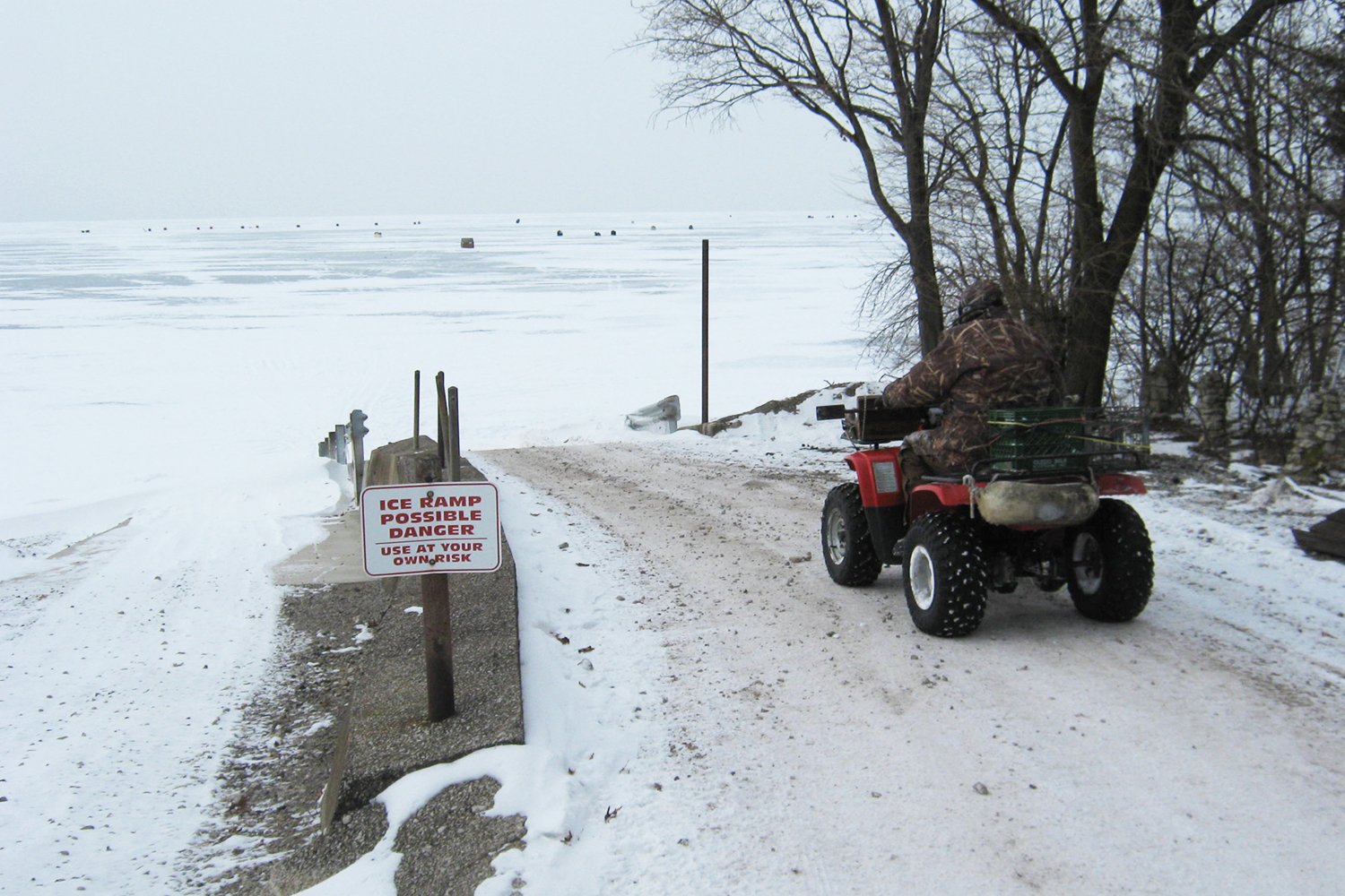 truck on lake erie ice driver fishing